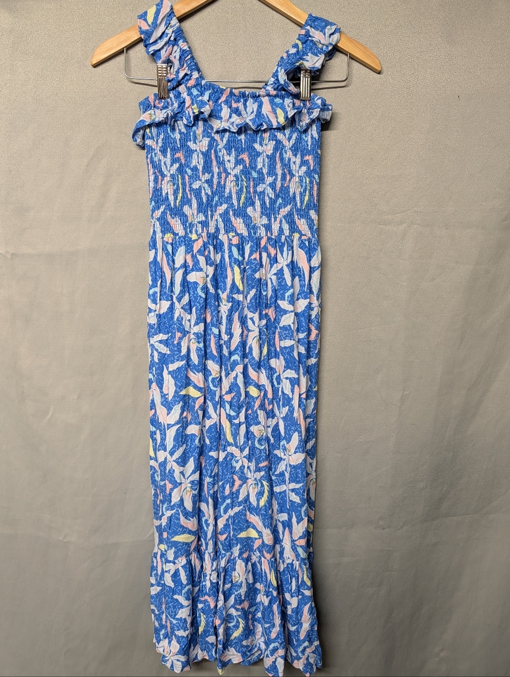 Jessica Simpson Blue Floral Smocked Dress w/ Pink & Yellow Accents Girls Size 12